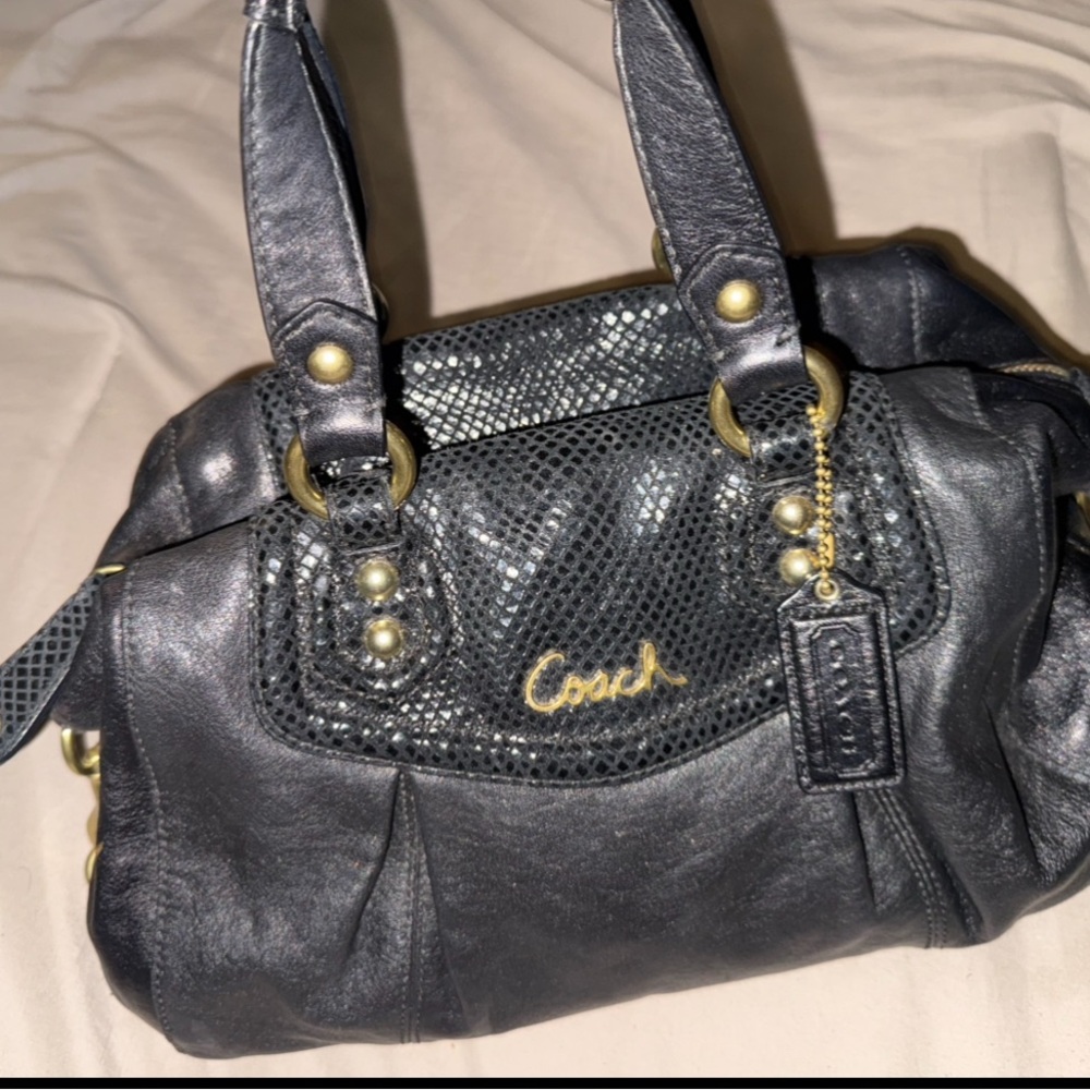 Coach Black and Gold Leather Satchel
